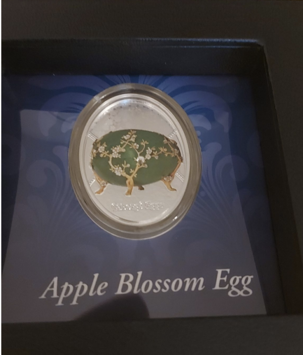 THE APPLE BLOSSOM EGG Faberge Eggs Series 2024 $1 Pure Silver Proof Coin – Niue – Mint of Poland